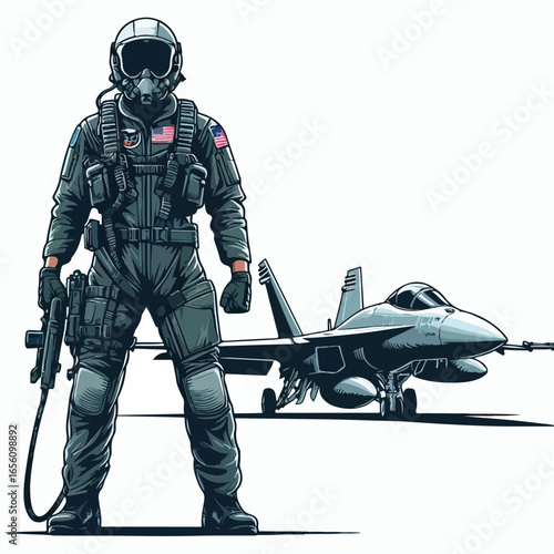 Vector image of a male fighter pilot