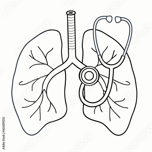 Medical stethoscope and lungs illustration for respiratory health awareness with copy space; lung health checkup