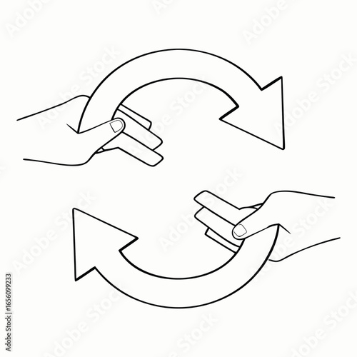 Rotating arrows forming loop for continuous process or update communication symbol with copy space
