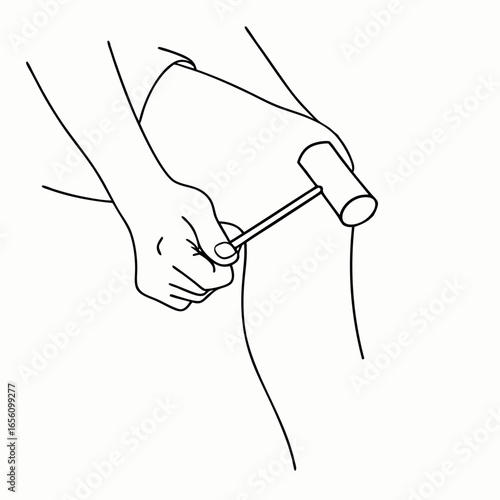 Neurological reflex test with hammer on knee for medical examination with copy space for world health day; physical assessment illustration