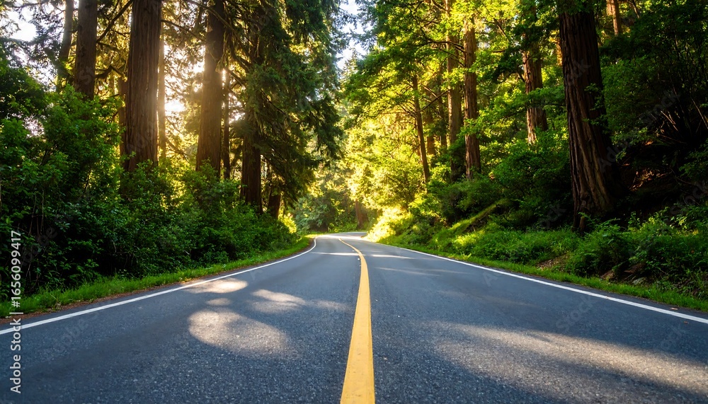 Fototapeta premium Sunny road through a lush forest