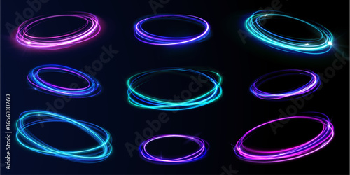 Abstract swirl lines light speed rotation shimmer purple three-dimensional glistering shiny flash neon trail glow magic
