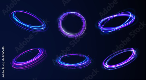 Light swirl abstract lines speed rotation shimmer purple glistering shiny flash neon trail glow magic energy vector