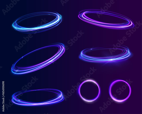 Light abstract swirl lines speed rotation shimmer purple glistering shiny flash neon trail glow magic energy vector