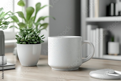 Wallpaper Mural Cozy Workspace Mug, Plants, and Books – A Relaxing Office Desktop Torontodigital.ca