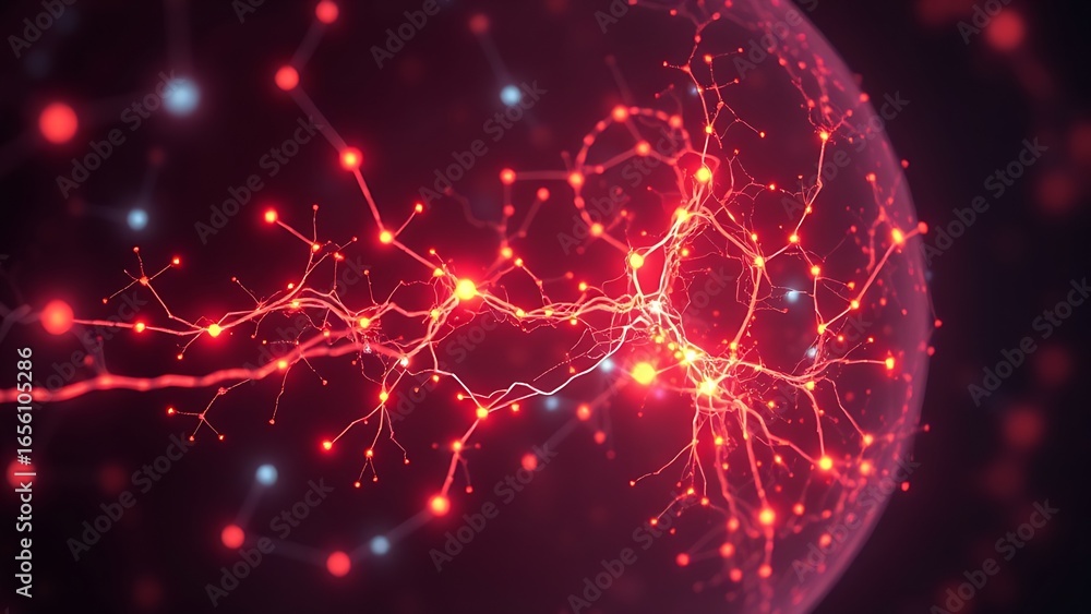 Obraz premium Microscopic neural networks forming glowing memory patterns within a translucent cell membrane.