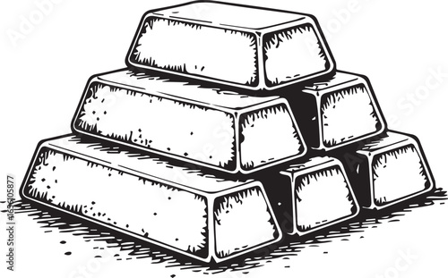 Financial Treasure: A stack of gleaming gold bars, exuding wealth and financial security, in a meticulously detailed illustration, embodying the allure of precious metals and monetary success.