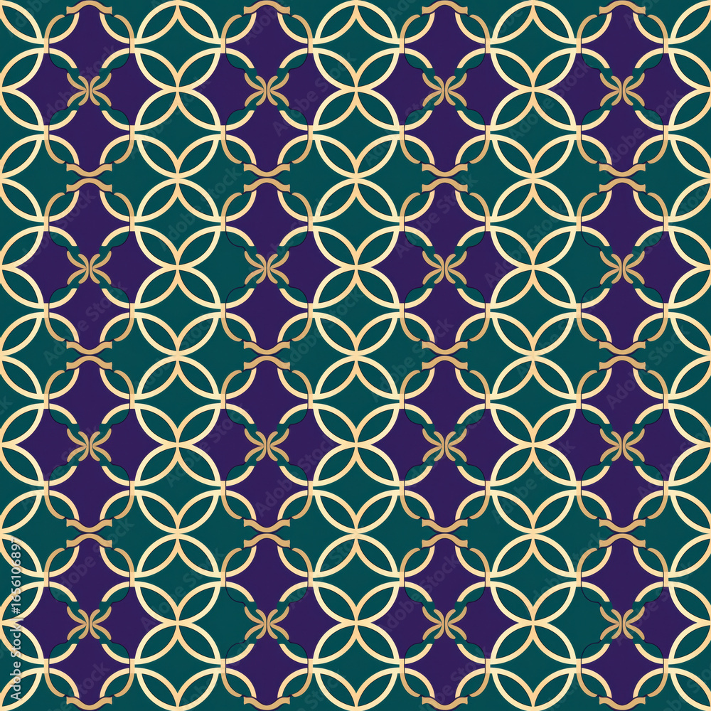 Fototapeta premium Circular rings seamless pattern with purple turquoise flow