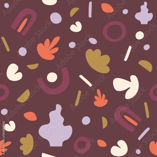 Simple modern seamless pattern with organic shapes in warm colors