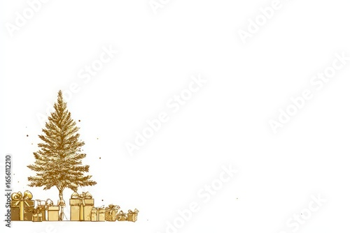 Golden Pixel Art Christmas Tree With Presents