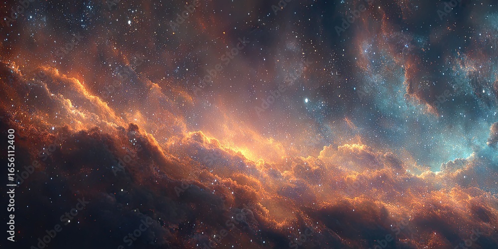 Fototapeta premium Cosmic clouds of vibrant orange and blue nebulae. Vast expanse of stars