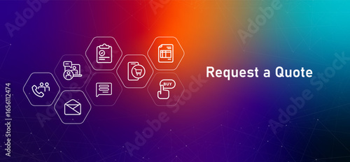 Request a Quote web header with icons related to sales contact and business inquiry to encourage customer inquiries and transactions