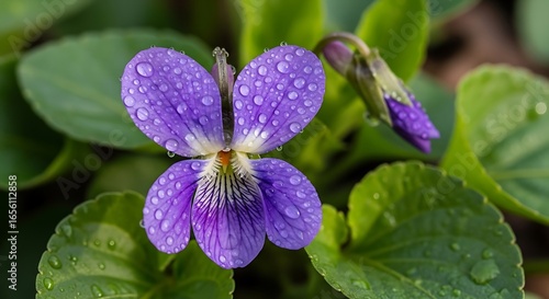 Purple and yellow flower blooming in a garden