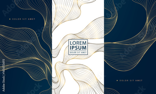 Vector gold wave pattern, line luxury premium abstract design. Fancy, art deco package labels, japanese sea brochures, silk ornament