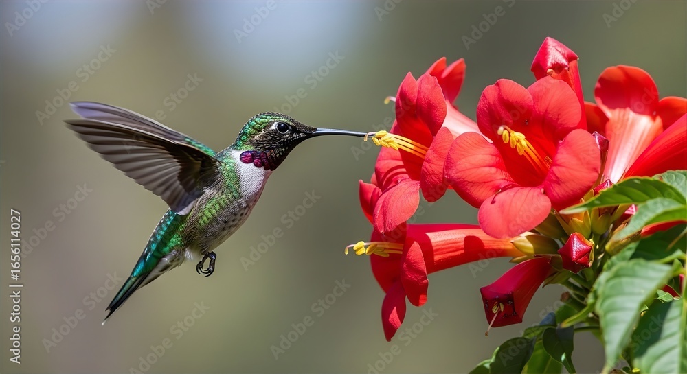 Naklejka premium Hummingbird Feeding in Flight