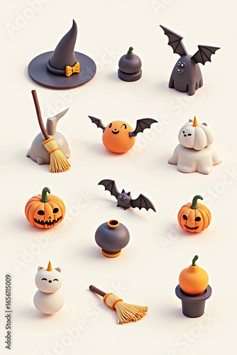 Wallpaper Mural Isometric 3D Icon of Witch Hat and Broom Torontodigital.ca