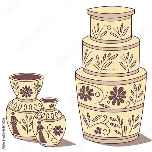 Decorative ceramic vases with floral and figural designs