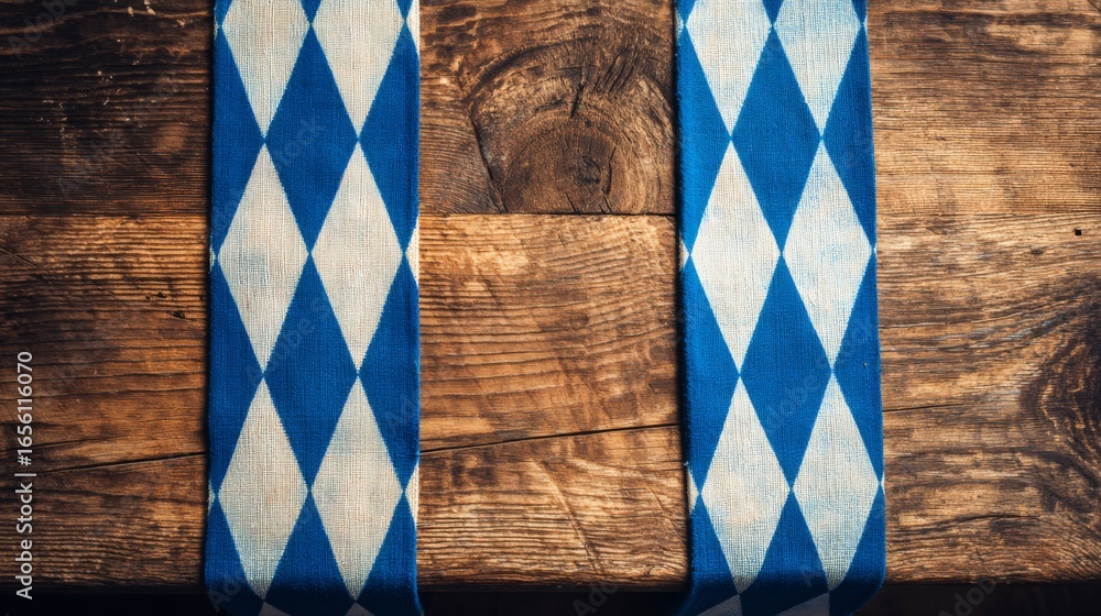 Fototapeta premium Oktoberfest autumn German festival of beer. Banner concept in traditional blue colors. Bavarian traditional fall alcohol fair design.