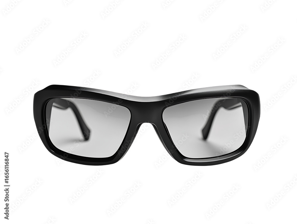 Fototapeta premium Modern black framed safety glasses with tinted lenses isolated on transparent background