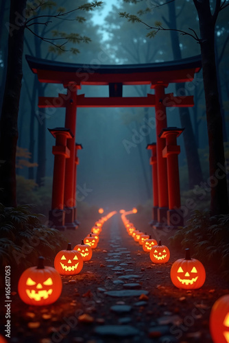 Wallpaper Mural Halloween Torii Gate with Pumpkin Lanterns Torontodigital.ca