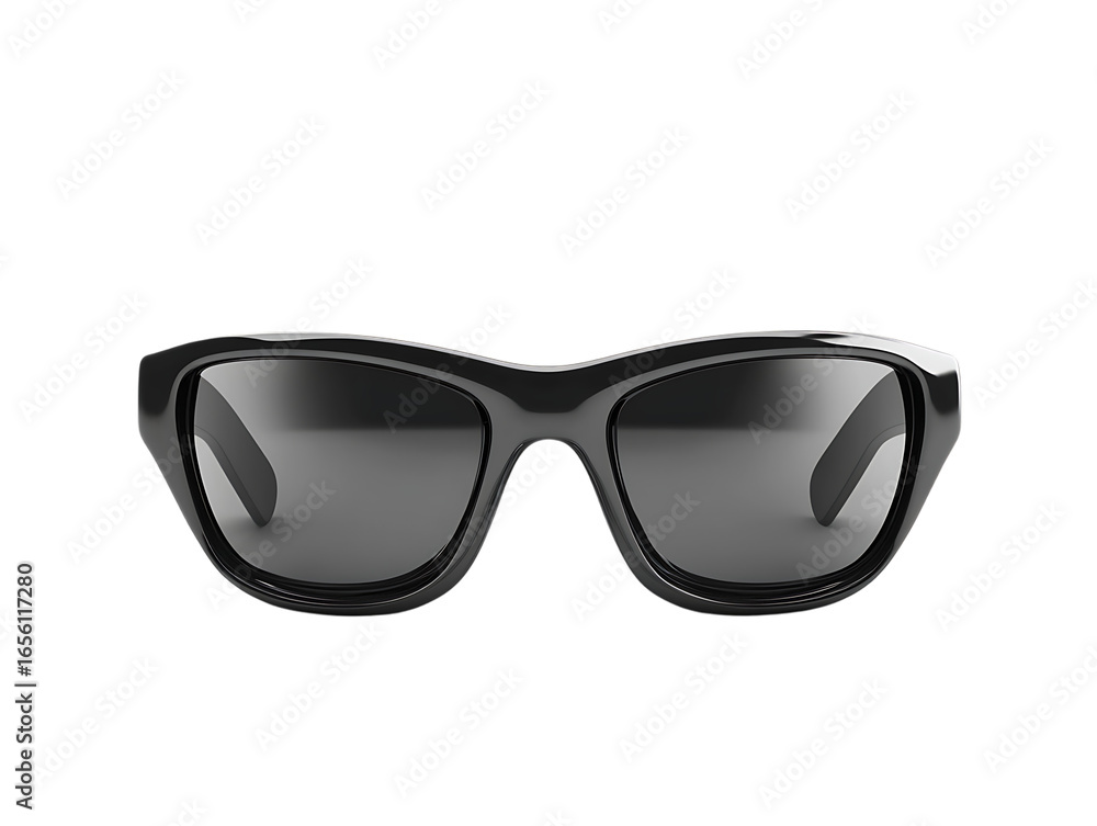 Fototapeta premium Stylish black framed sunglasses with dark lenses isolated on transparent background