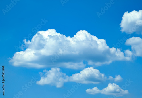 Natural scenery background blue sky with bright white clouds and clear. A few frivolous steam of freedom fly.
