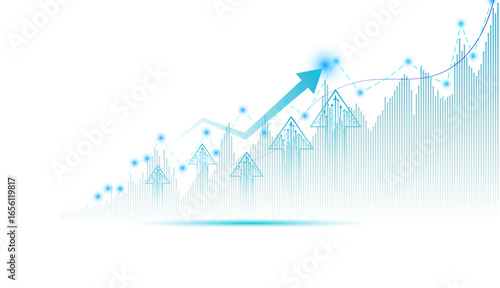 PNG business graph finance growth with arrow up illustration on transparent background. business trading to success graph. market chart profit money illustration hi-tech.