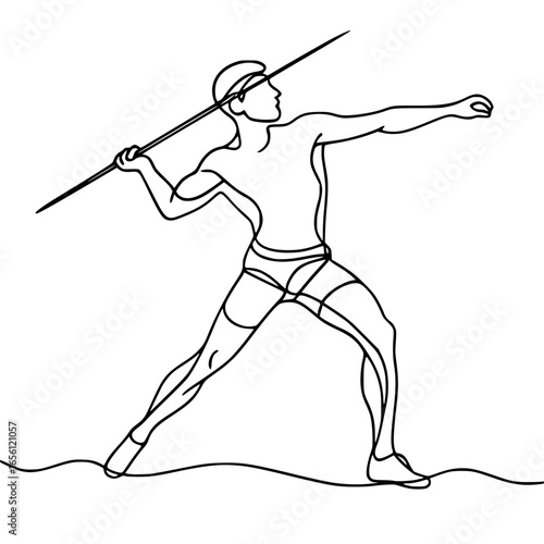 Dynamic line art of athlete throwing javelin with power and precision in monochrome graphic style