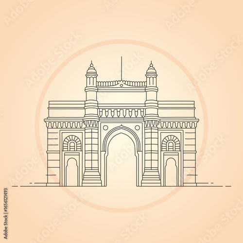 Gate Way of Indian Line Art Illustration