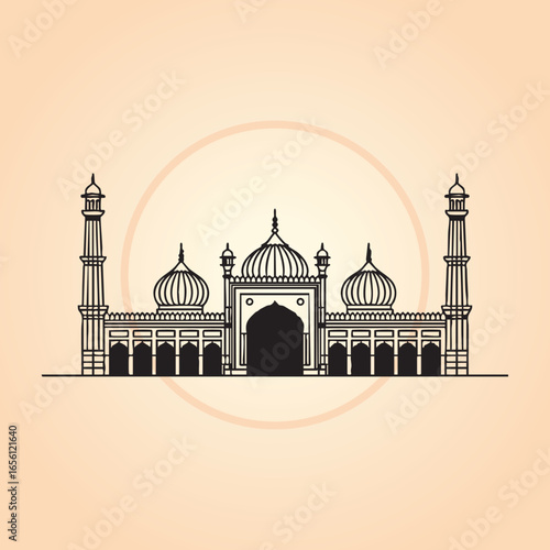 The Heritage of Jama Masjid Monumental Design-Vector Illustration