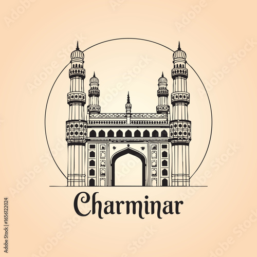 char minar Vector Line Art Illustration