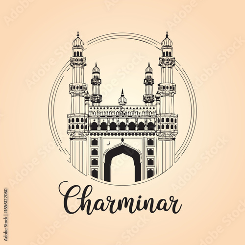 char minar Vector Line Art Illustration