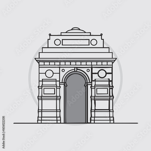 India Gate Vector Line Art Illustration