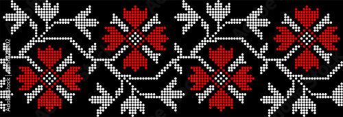 Vector illustration of Ukrainian floral ornament in ethnic style, identity, vyshyvanka, embroidery for print clothes, websites, banners. Background. Geometric design, border, copy space, frame