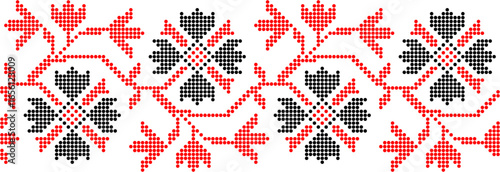 Vector illustration of Ukrainian floral ornament in ethnic style, identity, vyshyvanka, embroidery for print clothes, websites, banners. Background. Geometric design, border, copy space, frame