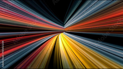 Wallpaper Mural A High-Speed Journey Through a Bending Tunnel of Vibrant Abstract Red Yellow and Blue Light Trails. Torontodigital.ca