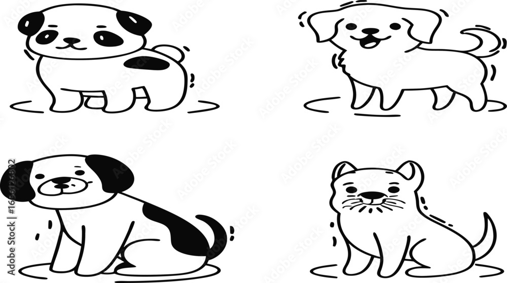 Fototapeta premium Cute Cartoon Dogs in Different Breeds – Pet Vector Set