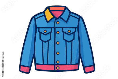 Colorful denim jacket with yellow collar and pink accents denim jacket front view