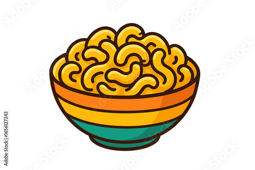Colorful bowl of macaroni pasta with swirling noodles mac and cheese bowl