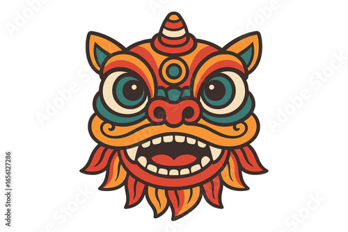 Traditional decorative lion mask with vibrant colors and details lion dance costume head