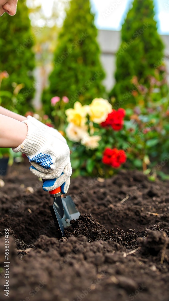 Fototapeta premium Person gardening, digging