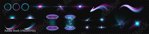 Blue wave effect neon line light motion speed abstract futuristic background bright design vector illustration modern curve glow