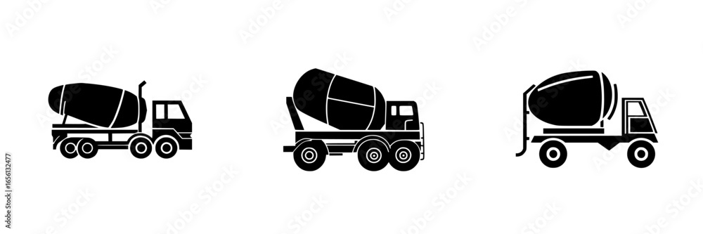 Fototapeta premium Different types of cement mixers are showcased in a graphic illustration highlighting construction vehicles used in building projects