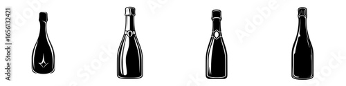 Different styles of sparkling wine bottles displayed against a minimalist background for celebration or event themes
