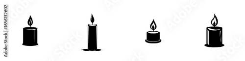 Various candle silhouettes with different heights and designs in a minimalist style
