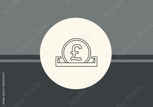 A simple line drawing of a pound sterling coin in a slot, symbolizing finance and currency