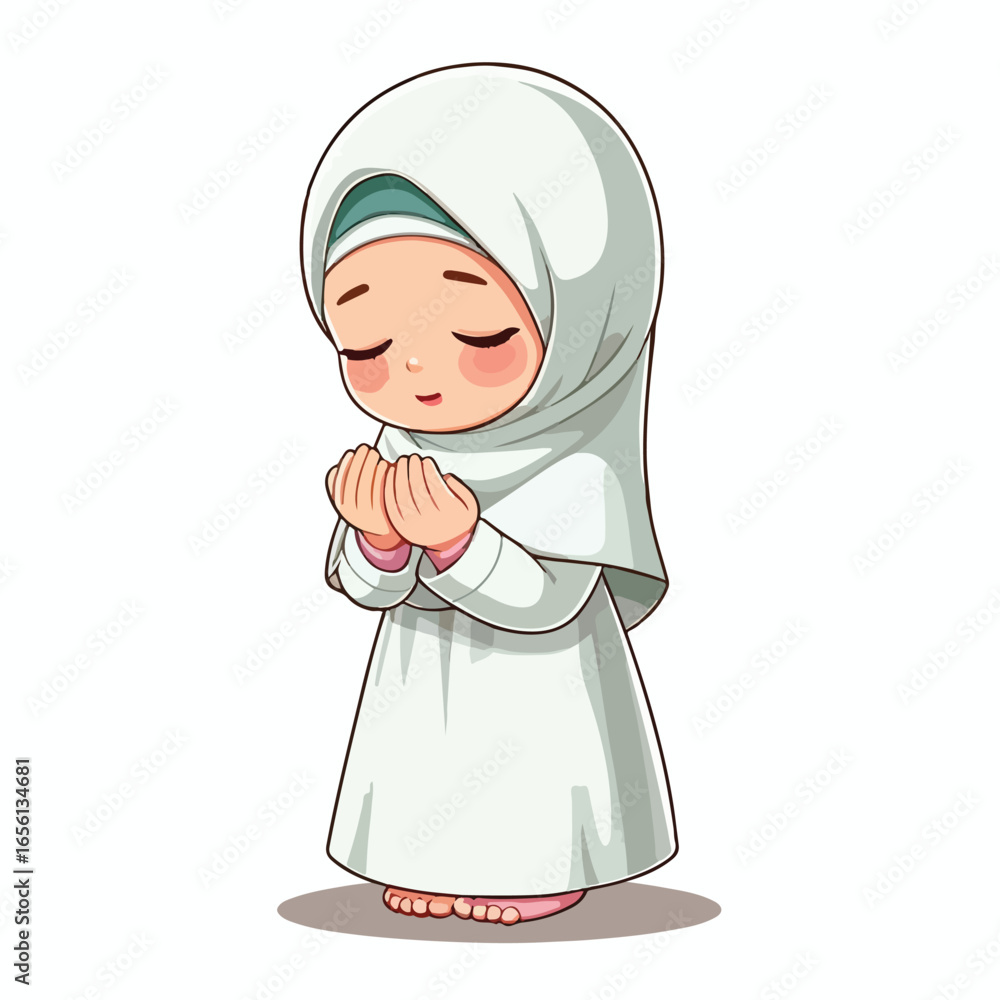 Vector image of a little Muslim woman praying Vector image of a little Muslim woman praying