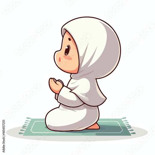 Vector image of a little Muslim woman praying