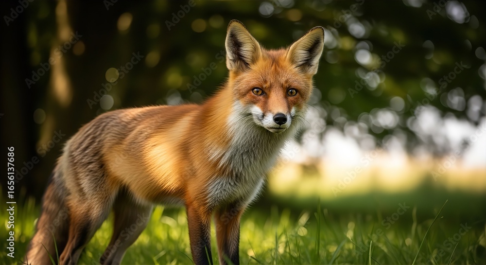 Fototapeta premium Red Fox in Sunlit Meadow