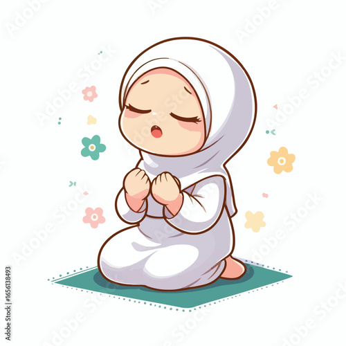Vector image of a little Muslim woman praying